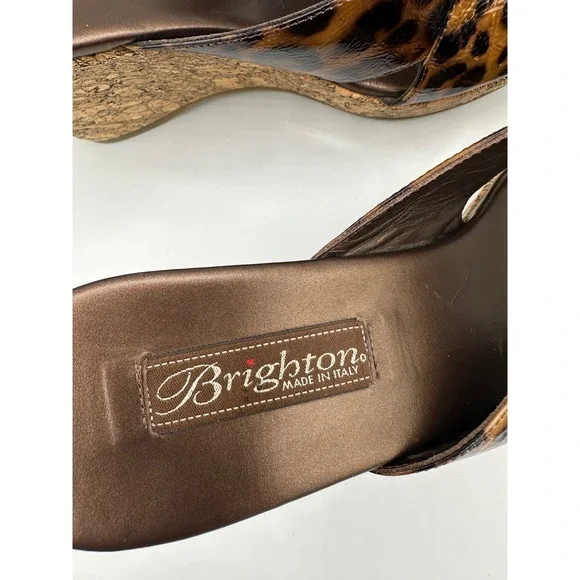 Brighton Summer Leopard Print Wedge Sandals Women's Size 9M Italy Silver - Picture 7 of 12